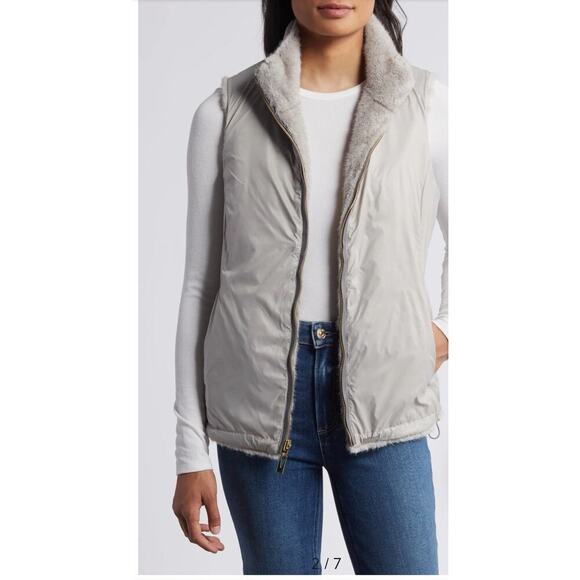 Via Spiga Women’s Size Small Faux fur Reversible Vest Light Gray - Picture 2 of 14